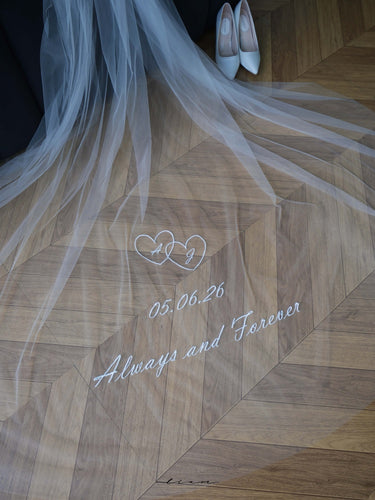 Custom Date and Initials Wedding Veil, Always and Forever Embroidered Bridal Veil