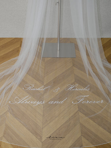 Vow veil, embroidered veil, embroidered tulle bridal veil, handmade Pearl-edged veil - #Veil-002 veil
