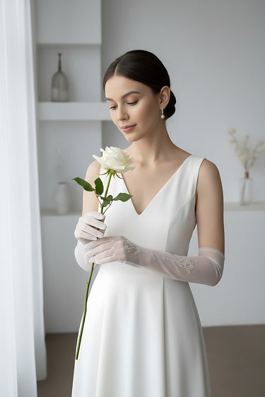 Embroidered Names Bridal Gloves - Style #WG-001