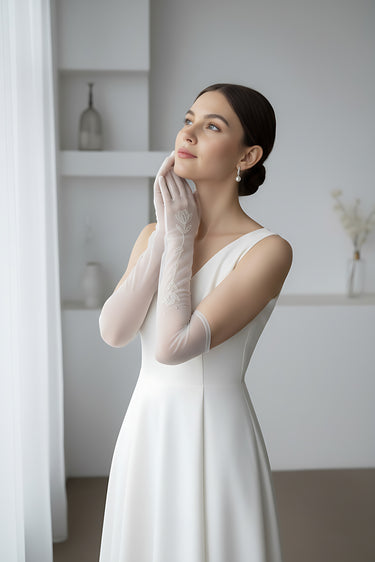 Embroidered Names Bridal Gloves - Style #WG-001