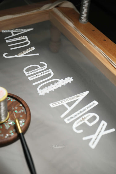 Personalised With Meaningful Phrases Wedding Embroidered Script Veil - Style #HV-011