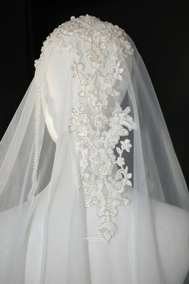 Gorgeous French Embroidered Pearl Spangle Veil - Style #HV-012