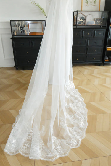 Elegant Wedding Dress Long Train Veil Lace Embroidery Veils - Style #HV-015
