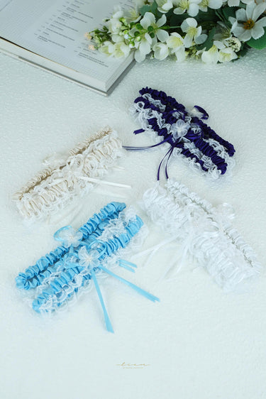 Romantic White Lace & Satin Bridal Garter Set - Style #WG-001