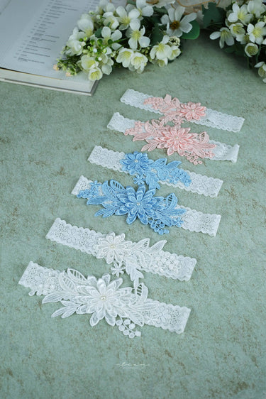 Romantic Floral Lace Applique Wedding Garter - Style #WG-002