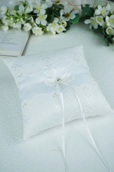 Delicate White Lace & Satin Ring Pillow - Style #RP-002