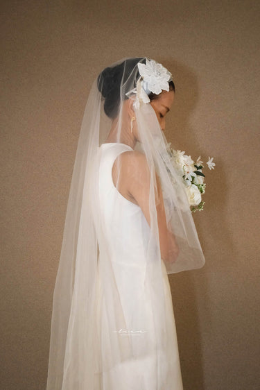 Flower Embroidery Headband Veil - Style #HV-006