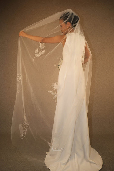 Organza Flower Embroidery Veil - Style #HV-005