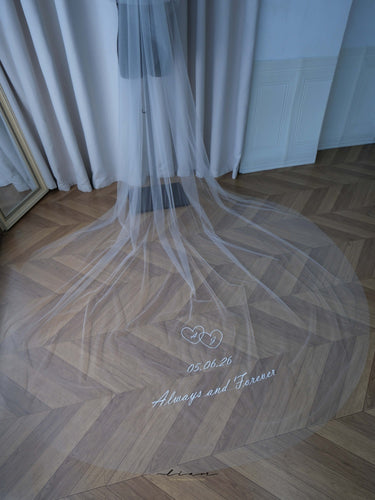 Custom Date and Initials Wedding Veil, Always and Forever Embroidered Bridal Veil