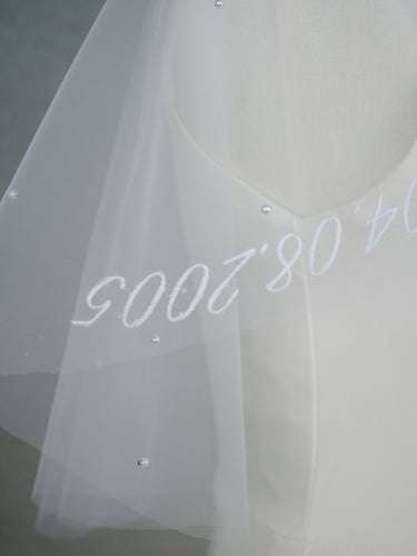 Wedding veil with double bow, Embroidered Tulle Bridal Veil