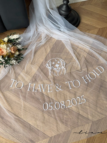 Custom Embroidered Wedding Veil with Pet Portrait, Personalized Bridal Veil, Monogram & Initial Wedding Veil, Unique Cathedral Veil, Bridal Gift