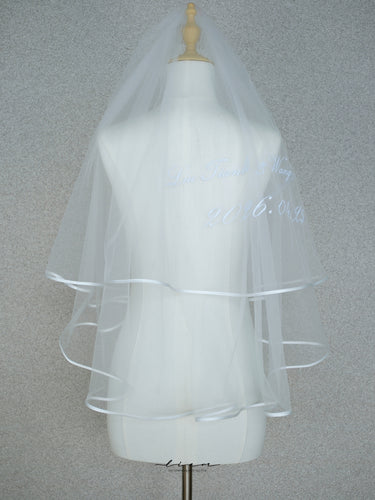 Satin Edge Vow Veil: Personalized Embroidered Soft Italian Tulle. Minimalist Satin Trim Custom veil - #Veil-001 veil