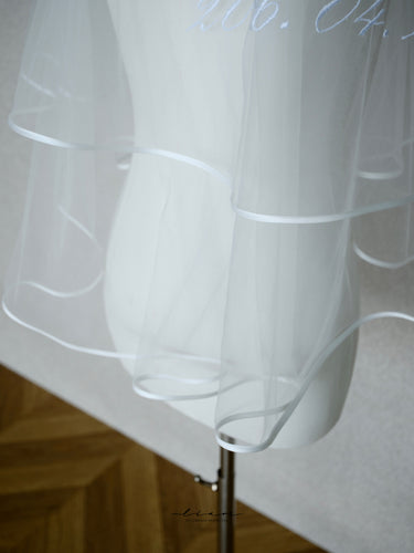 Satin Edge Vow Veil: Personalized Embroidered Soft Italian Tulle. Minimalist Satin Trim Custom veil - #Veil-001 veil