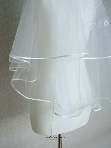 Satin Edge Vow Veil: Personalized Embroidered Soft Italian Tulle. Minimalist Satin Trim Custom veil - #Veil-001 veil