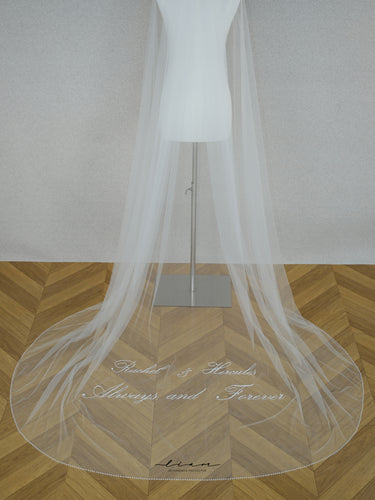 Vow veil, embroidered veil, embroidered tulle bridal veil, handmade Pearl-edged veil - #Veil-002 veil