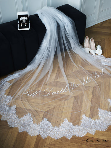Vintage Romance: Mantilla Vow Veil with Scalloped Eyelash Lace, Exquisite Cathedral Length, Hand-Finished for Sacred Church Weddings - #Veil-003 veil