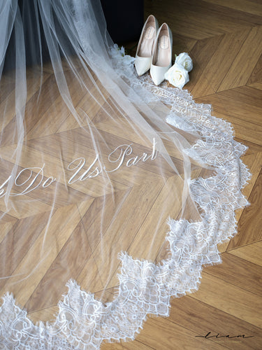 Vintage Romance: Mantilla Vow Veil with Scalloped Eyelash Lace, Exquisite Cathedral Length, Hand-Finished for Sacred Church Weddings - #Veil-003 veil