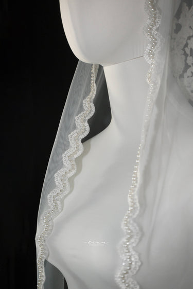 Gorgeous French Embroidered Pearl Spangle Veil - Style #HV-012