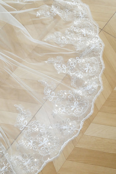 Elegant Wedding Dress Long Train Veil Lace Embroidery Veils - Style #HV-015