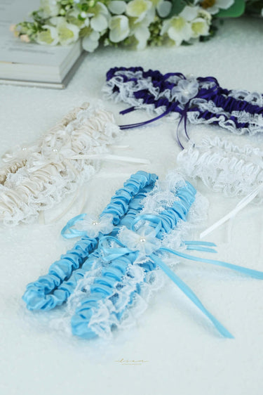 Romantic White Lace & Satin Bridal Garter Set - Style #WG-001