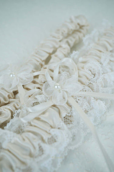Romantic White Lace & Satin Bridal Garter Set - Style #WG-001