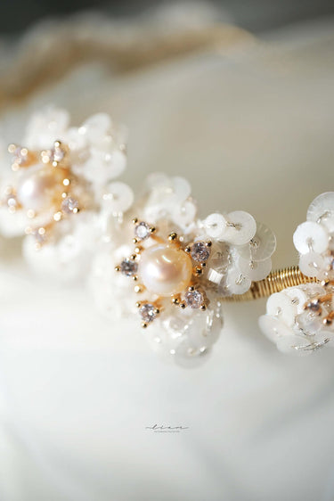 Handcrafted Pearl Crystal Flowers Headband - Style #HB-001