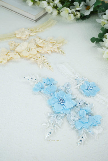 Silk Floral Lace Applique Brides Garter Set - Style #WG-004
