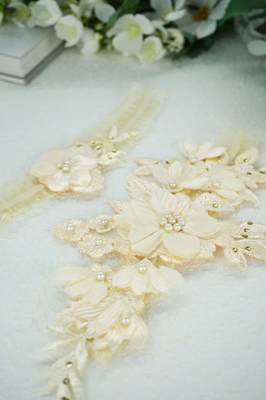 Silk Floral Lace Applique Brides Garter Set - Style #WG-004