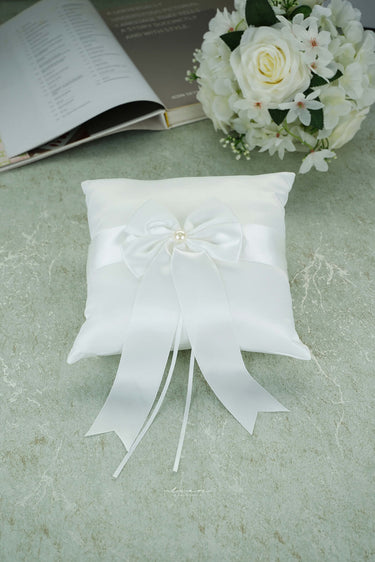 White Bowknot & Big Pearl Ring Pillow - Style #RP-003