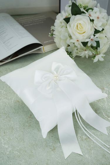 White Bowknot & Big Pearl Ring Pillow - Style #RP-003