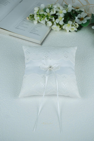 Delicate White Lace & Satin Ring Pillow - Style #RP-002