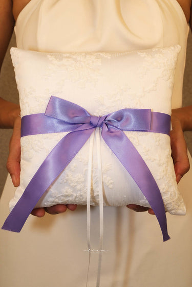 Purple Bowknot & White lace Ring Pillow - Style #RP-004
