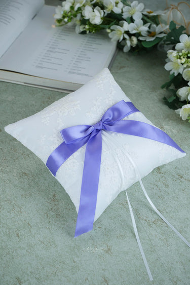 Purple Bowknot & White lace Ring Pillow - Style #RP-004
