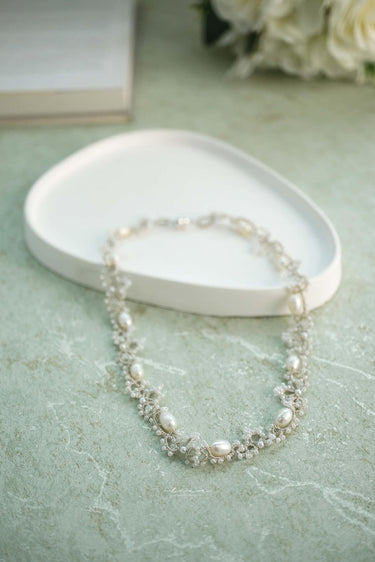 Glittering Pearl Bridal Choker Braided Necklace - Style #NL-002