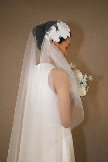Flower Embroidery Headband Veil - Style #HV-006