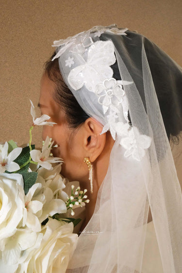 Flower Embroidery Headband Veil - Style #HV-006