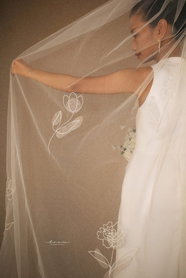 Organza Flower Embroidery Veil - Style #HV-005